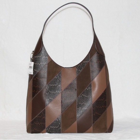 NWT Coach Brooklyn Shoulder Bag 39 Maple Multi Snakeskin Leather Suede Patchwork - Picture 2 of 3